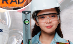Image of young female wearing safety glasses and hardhat