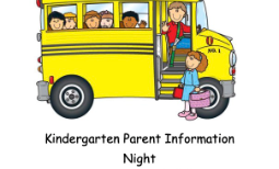 Flyer Detail of cartoon bus and students regarding kindergarten information night event