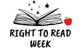 Right To Read Week image of open book with red apple 