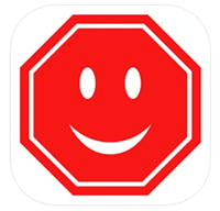 Stopfinder Icon depicting smiling face with in shape of red stop sign