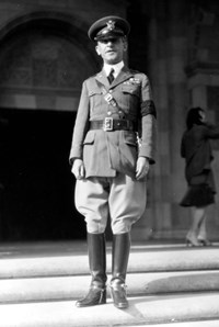 Photo of B.G. Miles taken at UCLA in 1930s, standing on staircase and in full uniform