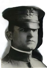 Head and Shoulders photograph of Perry Miles in uniform with hat, 3/4 view